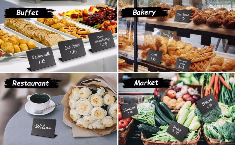 IRICUS 10 Pack Mini Chalkboard Signs 3x4 inch â€“ Erasable Food Signs for Buffet - Catering - Bakeries & Parties - Small Black Chalkboard Labels - Tabletop Displays & Wedding Chalk Board Name Plates - Image 2